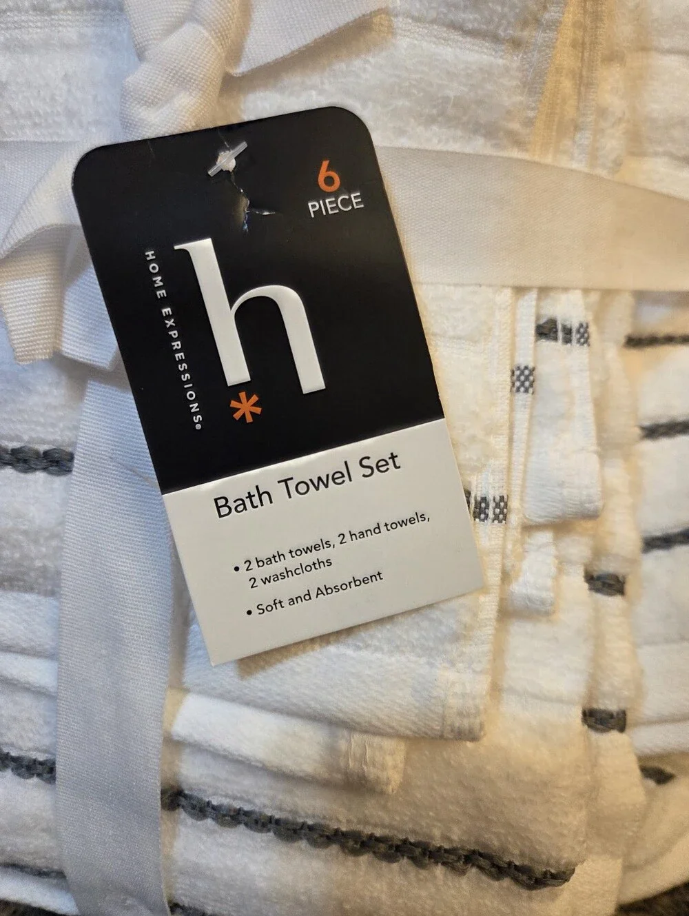 Expressions White Bath Towel Set with Subtle Gray Accents